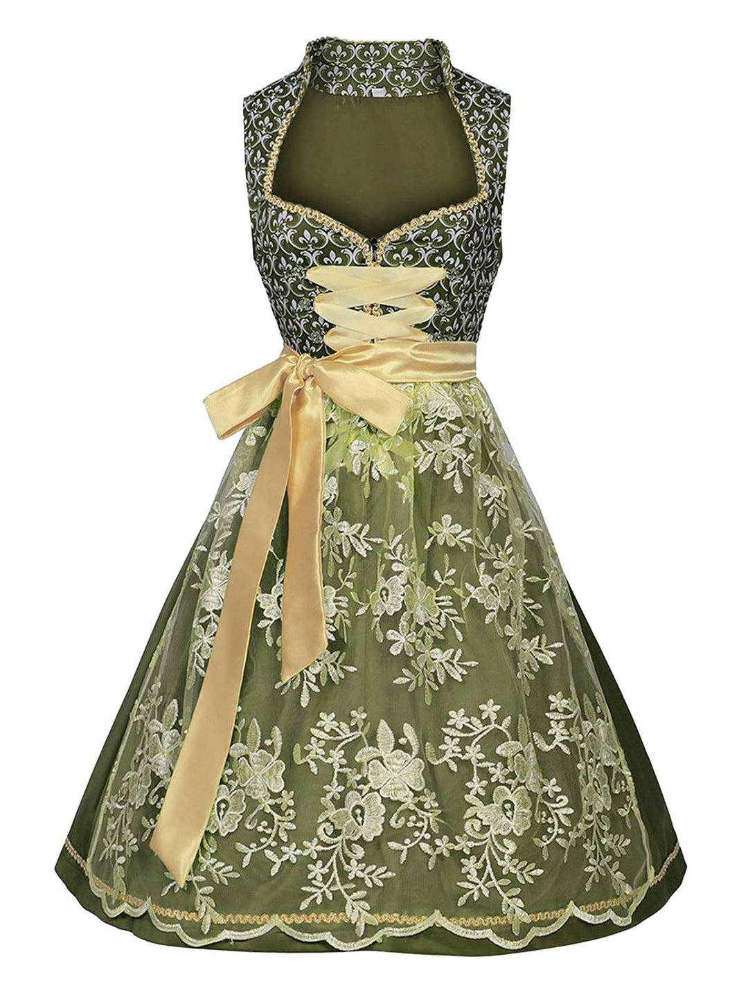 2PCS Green 1950s Ribbon Floral Dress &amp; Embroidered Apron - vintage dress, retro fashion, rockabilly