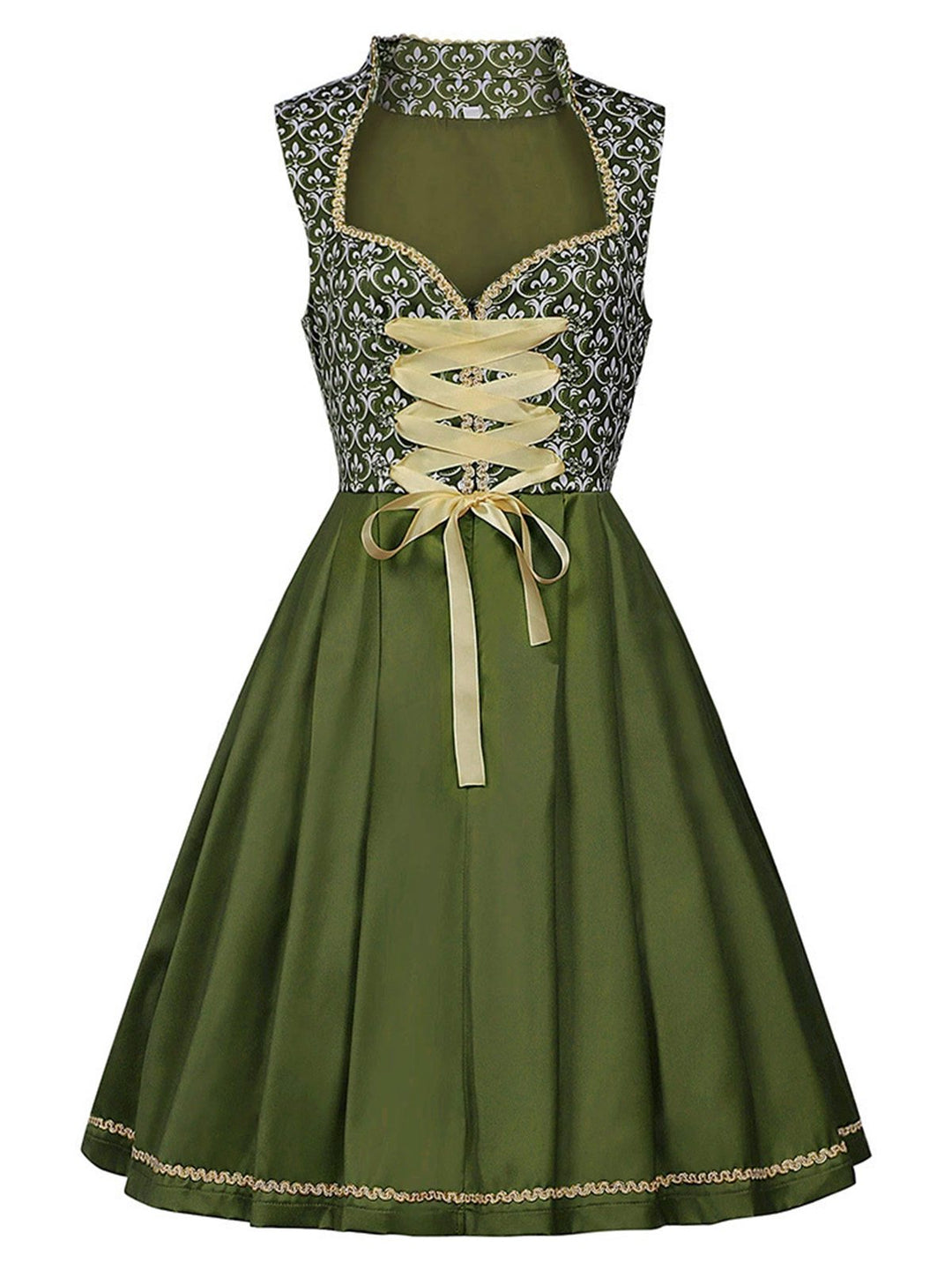 2PCS Green 1950s Ribbon Floral Dress &amp; Embroidered Apron - vintage dress, retro fashion, rockabilly