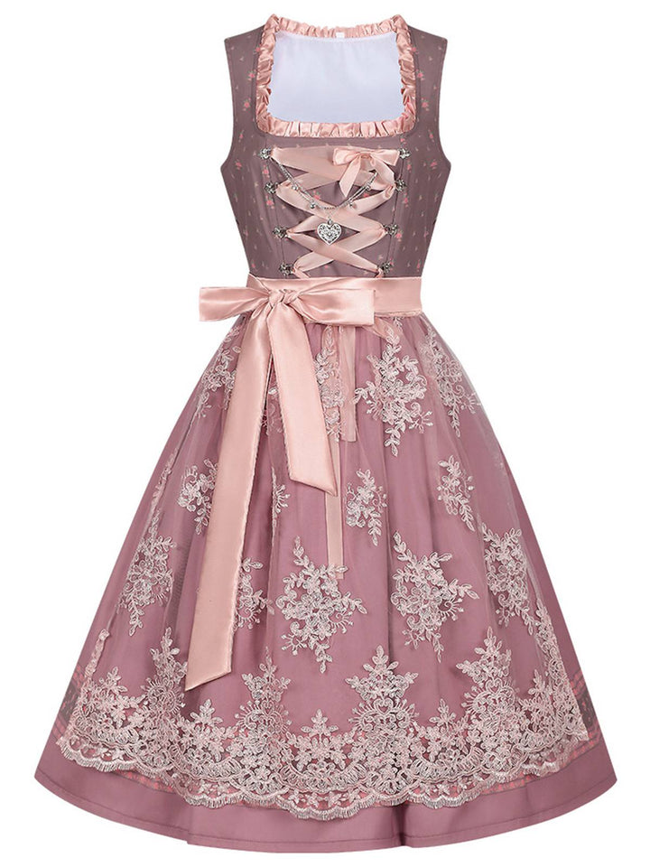 2PCS Misty Rose 1950s Ditsy Floral Satin Dress &amp; Apron - vintage dress, retro fashion, rockabilly
