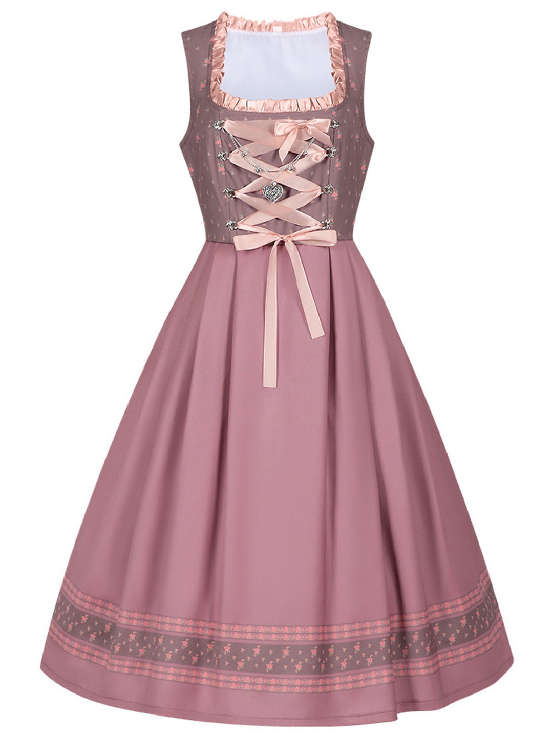 2PCS Misty Rose 1950s Ditsy Floral Satin Dress &amp; Apron - vintage dress, retro fashion, rockabilly