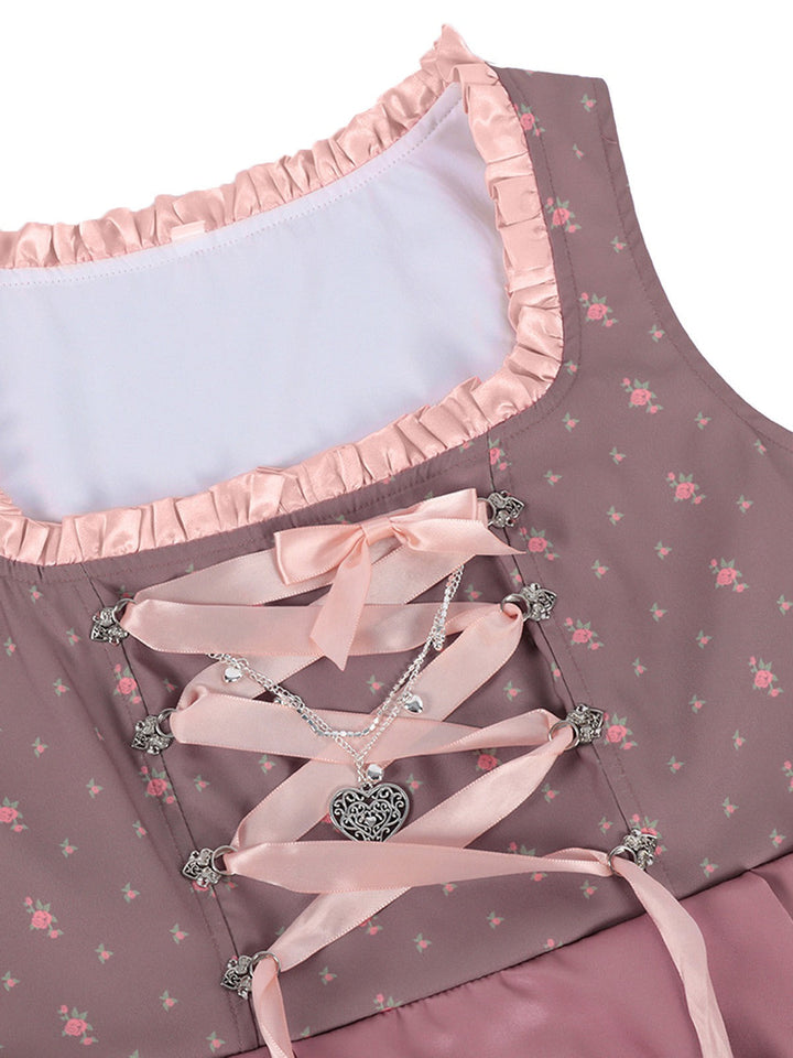 2PCS Misty Rose 1950s Ditsy Floral Satin Dress &amp; Apron - vintage dress, retro fashion, rockabilly