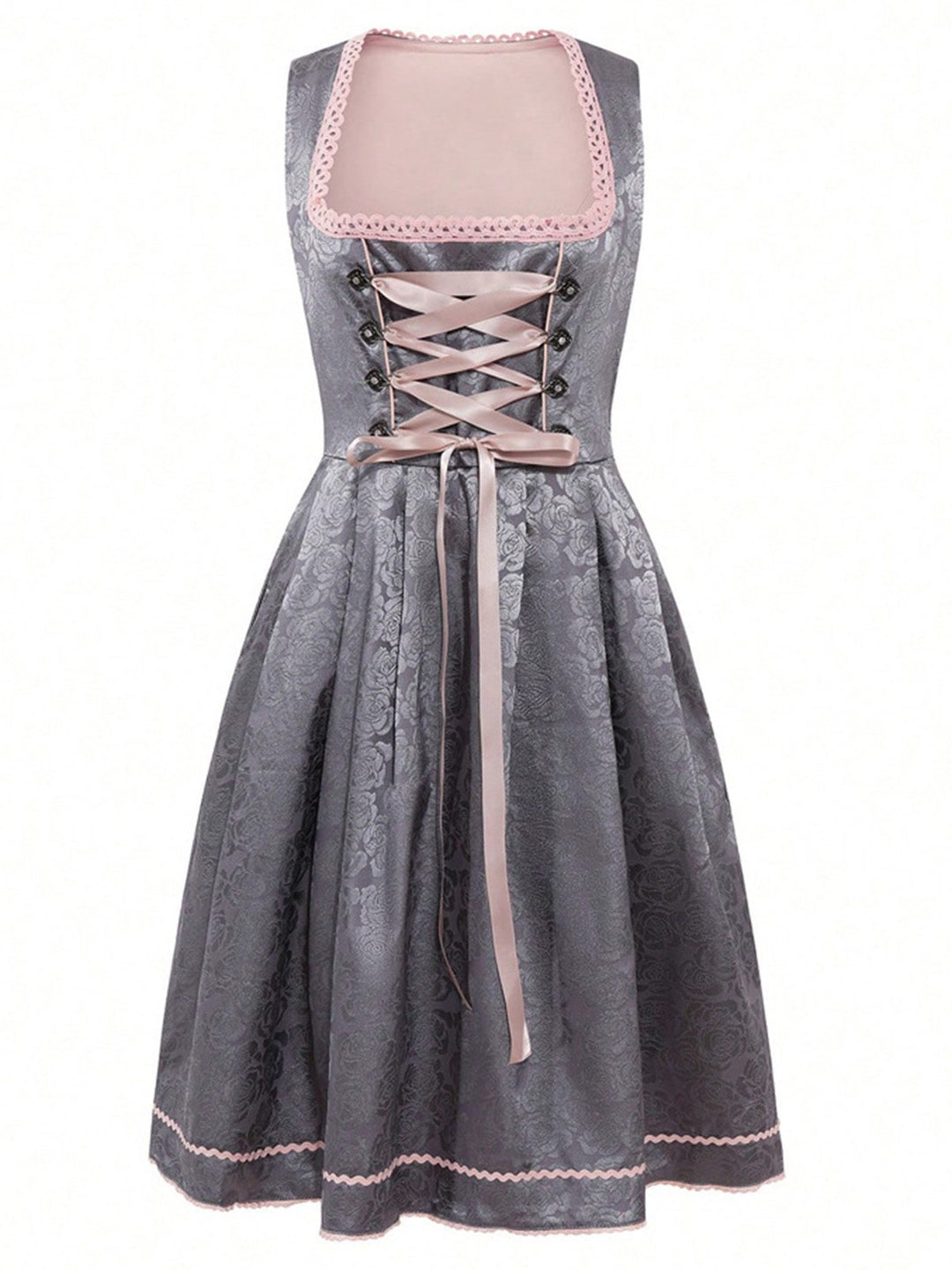 2PCS Pink 1950s Floral Jacquard Dress &amp; Mesh Embroidered Apron - vintage dress, retro fashion, rockabilly