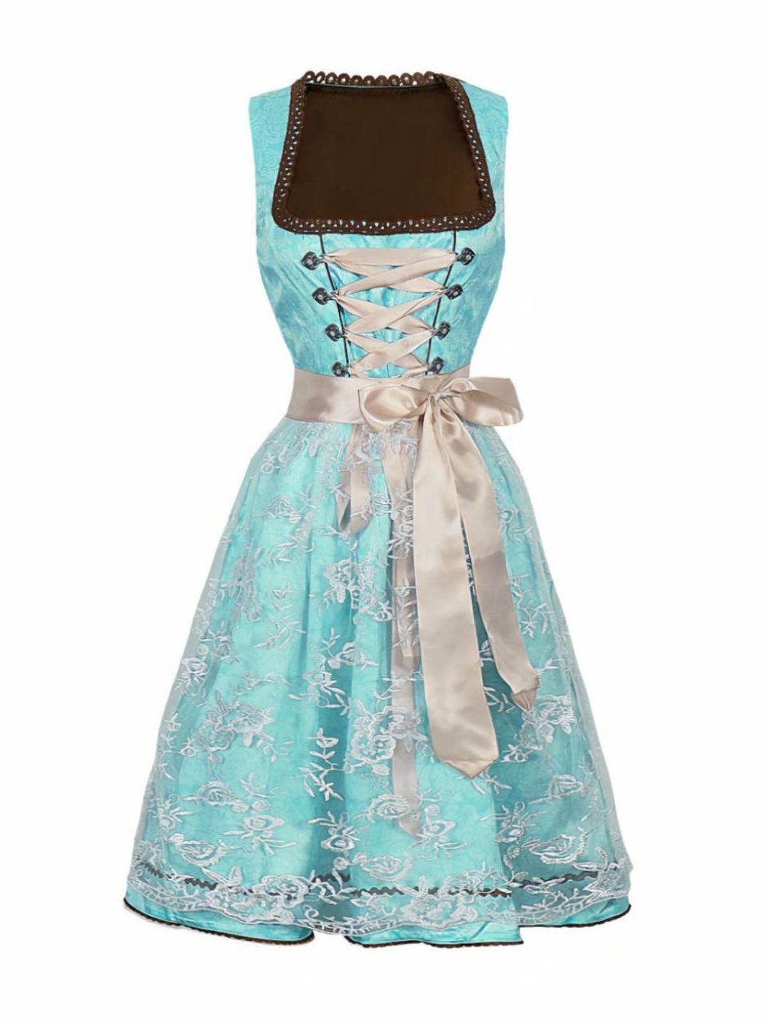 2PCS Sky Blue 1950s Floral Jacquard Dress &amp; Mesh Embroidered Apron - vintage dress, retro fashion, rockabilly