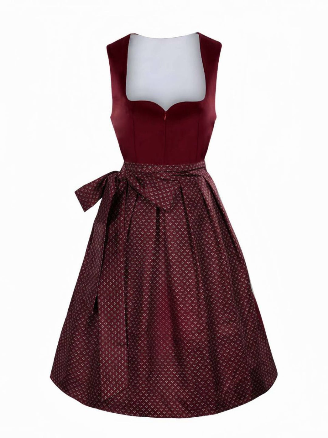 2PCS Wine Red 1950s Ethnic Floral Velvet Dress &amp; Apron - vintage dress, retro fashion, rockabilly