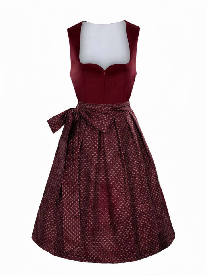 2PCS Wine Red 1950s Ethnic Floral Velvet Dress &amp; Apron - vintage dress, retro fashion, rockabilly