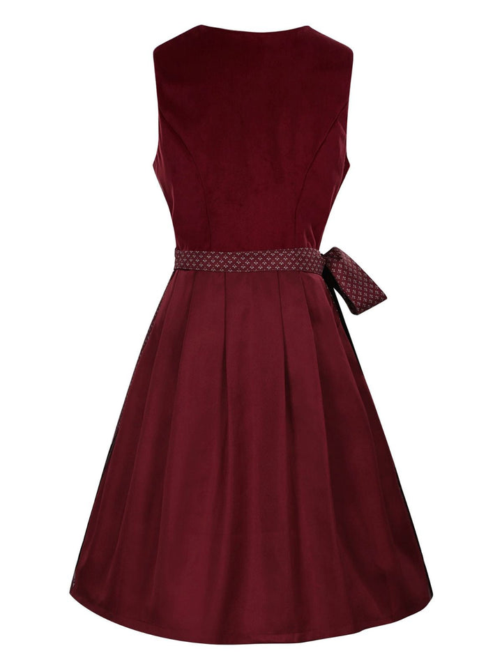 2PCS Wine Red 1950s Ethnic Floral Velvet Dress &amp; Apron - vintage dress, retro fashion, rockabilly