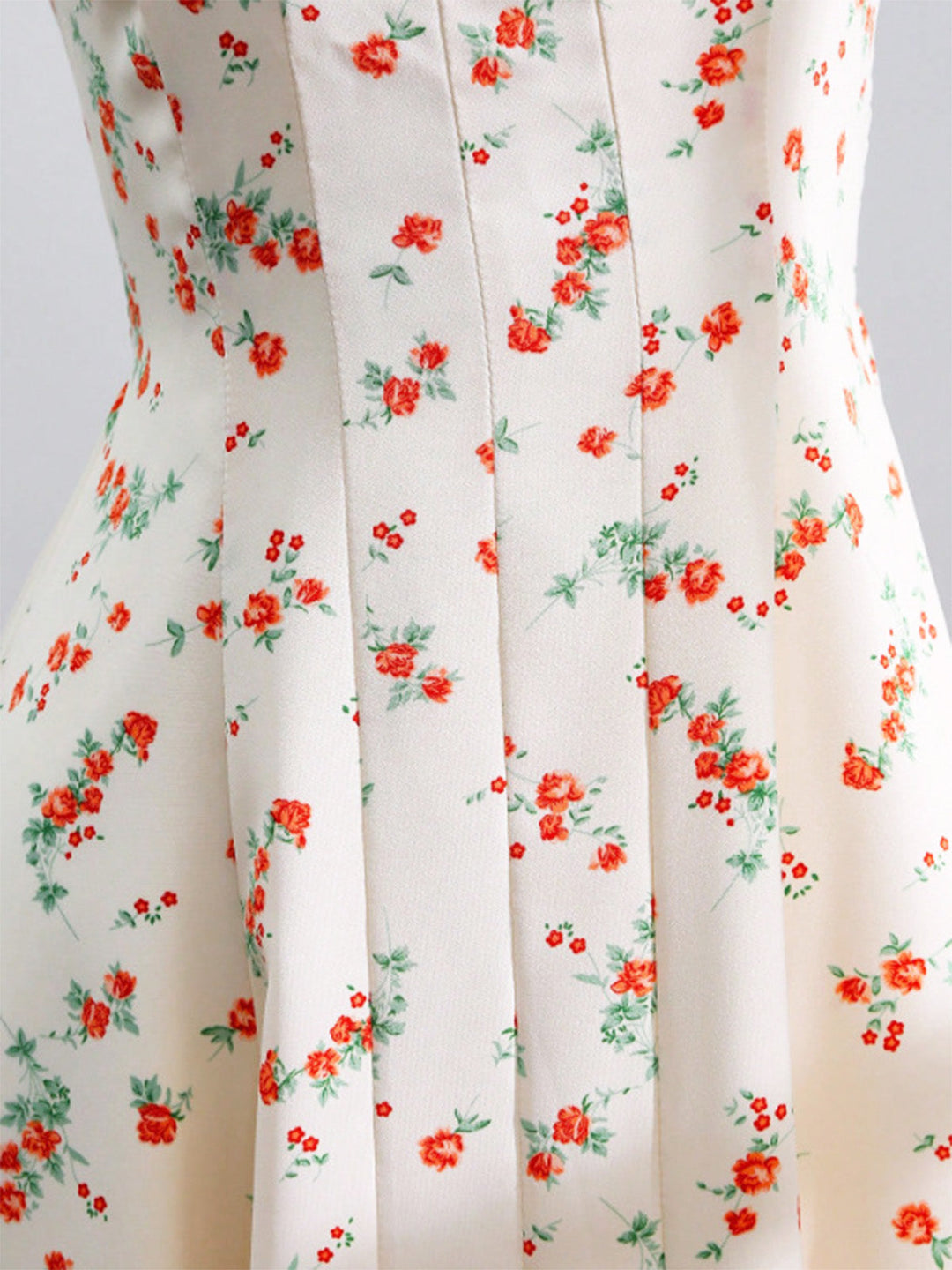 Beige 1950s Floral Print Tie Strap Sweetheart Neck Dress - vintage dress, retro fashion, rockabilly