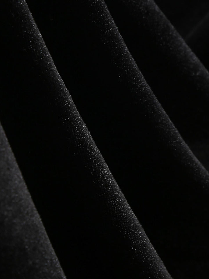 Black 1950s Velvet Knitted Collar Pearl Button Dress - vintage dress, retro fashion, rockabilly