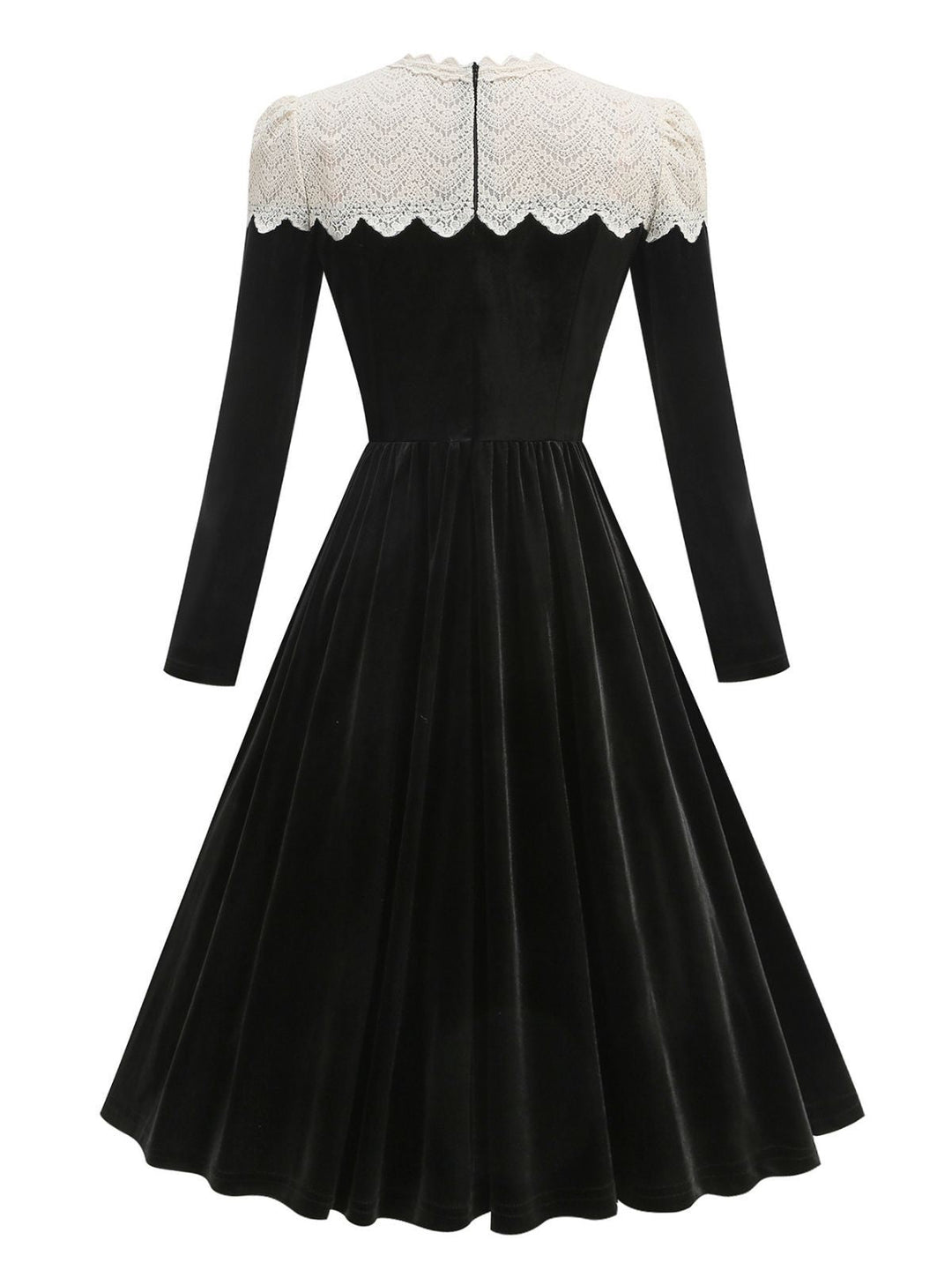 Black 1950s Velvet Knitted Collar Pearl Button Dress - vintage dress, retro fashion, rockabilly