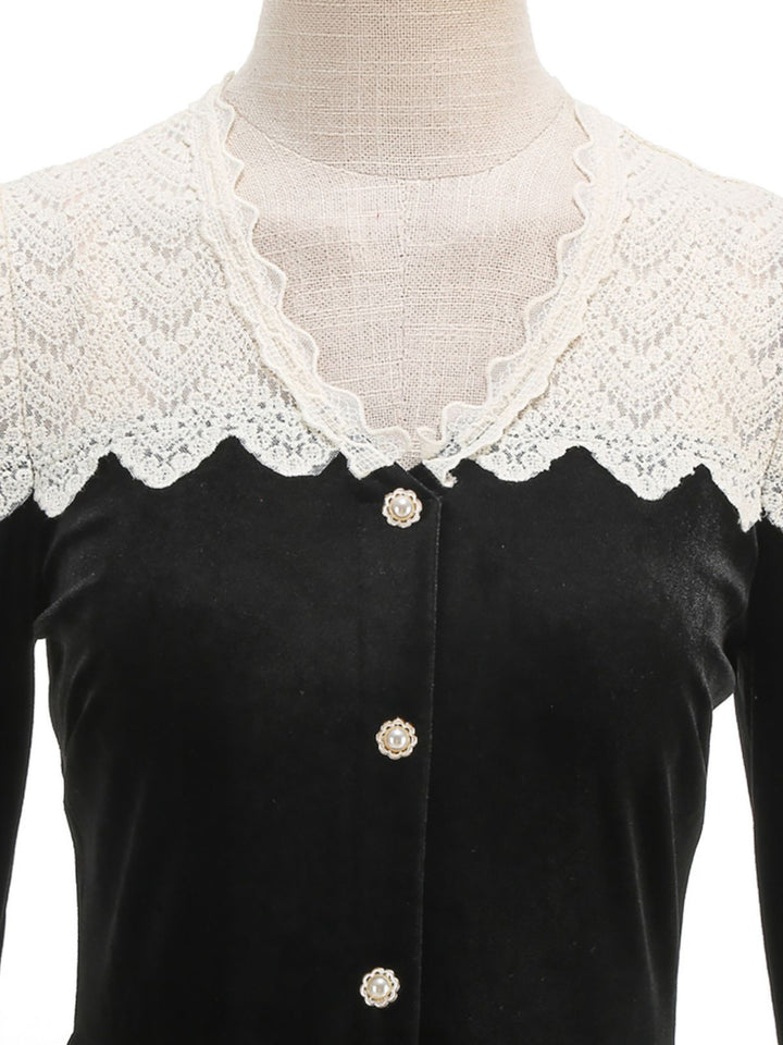 Black 1950s Velvet Knitted Collar Pearl Button Dress - vintage dress, retro fashion, rockabilly