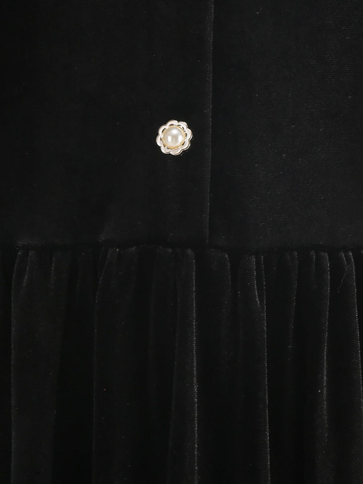 Black 1950s Velvet Knitted Collar Pearl Button Dress - vintage dress, retro fashion, rockabilly