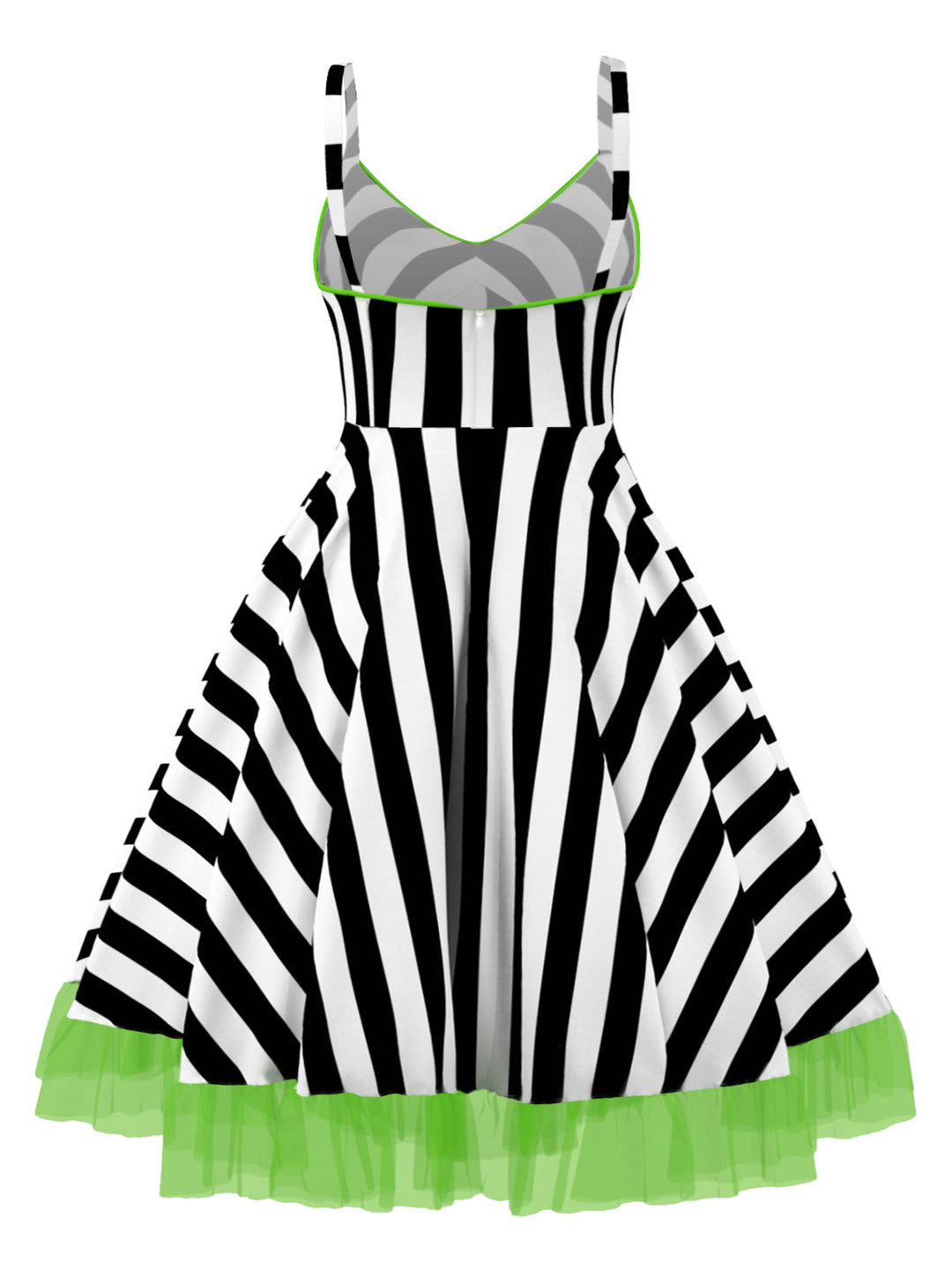Black&amp;White 1950s Striped Fluorescent Green Lace Dress - vintage dress, retro fashion, rockabilly