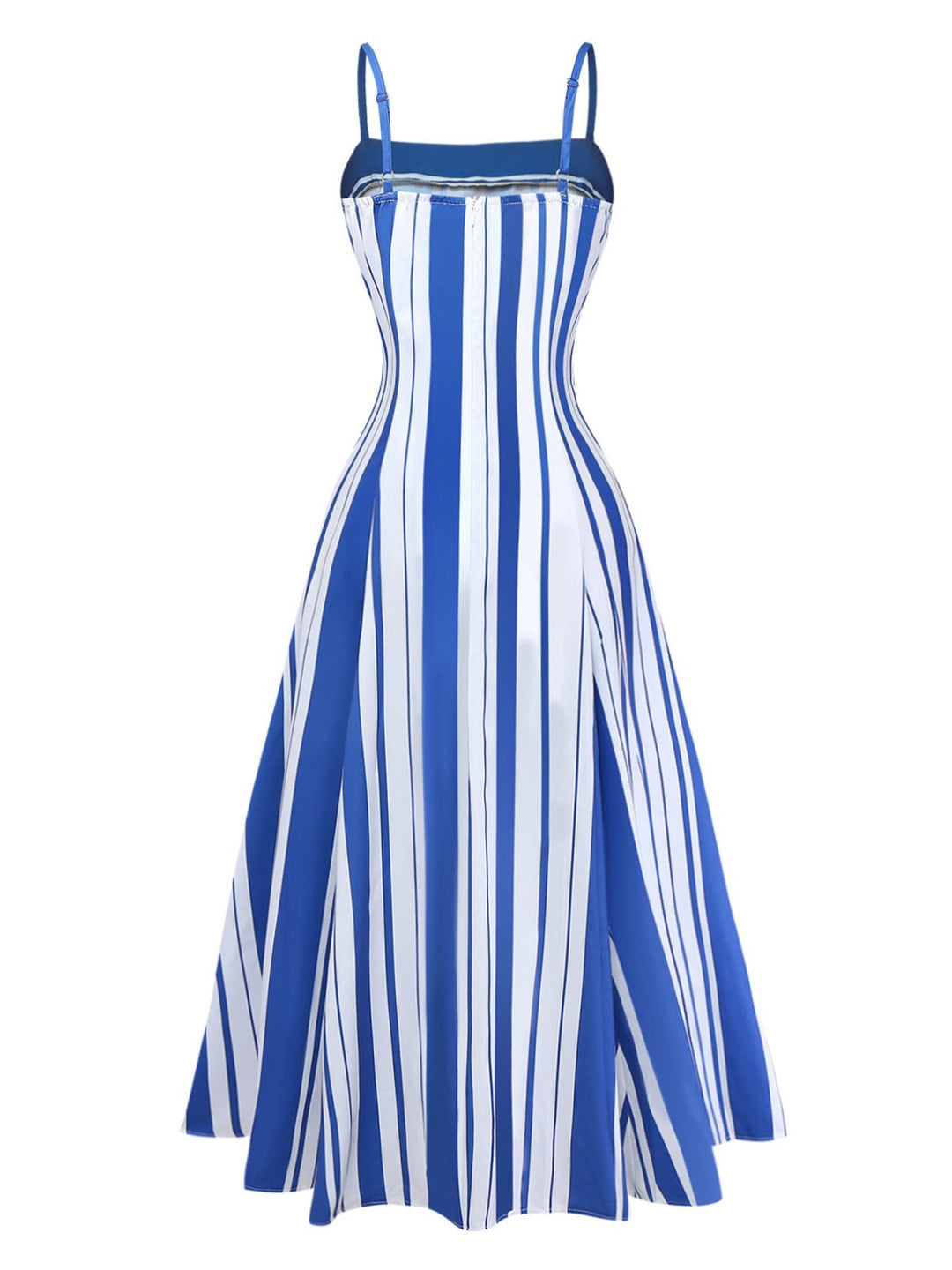 Blue &amp; White 1950s Stripe Spaghetti Strap Midi Dress - vintage dress, retro fashion, rockabilly