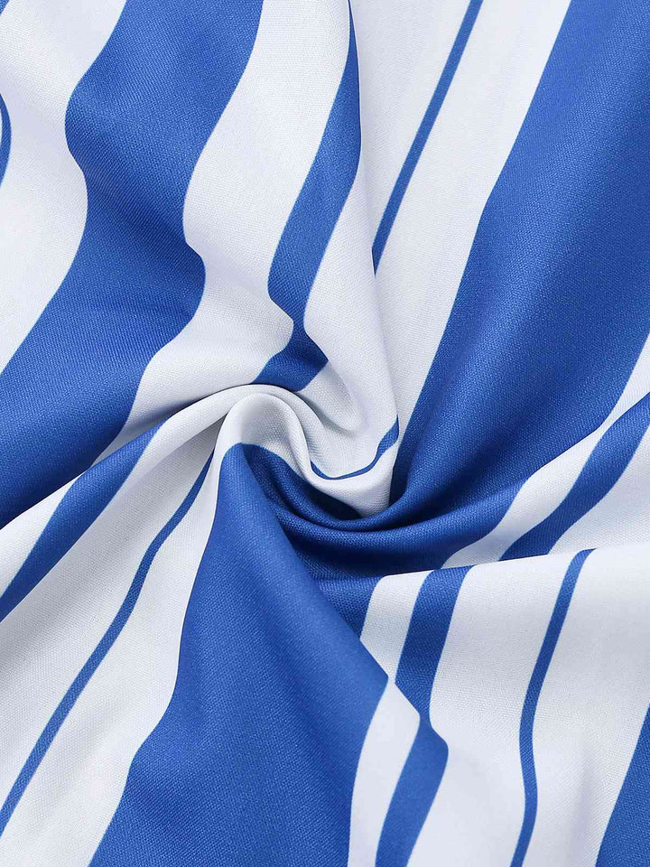 Blue &amp; White 1950s Stripe Spaghetti Strap Midi Dress - vintage dress, retro fashion, rockabilly