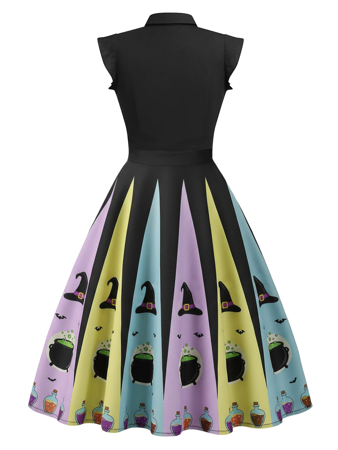 1950s Bowknot Halloween Witch Hat Potion Swing Dress - vintage dress, retro fashion, rockabilly