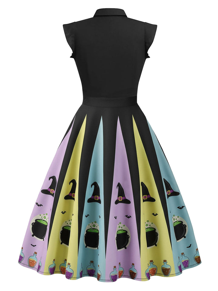 1950s Bowknot Halloween Witch Hat Potion Swing Dress - vintage dress, retro fashion, rockabilly