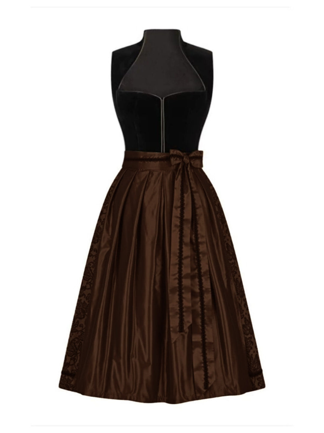 Brown 1950s Crochet Velvelt Dress &amp; Satin Pleated Apron - vintage dress, retro fashion, rockabilly