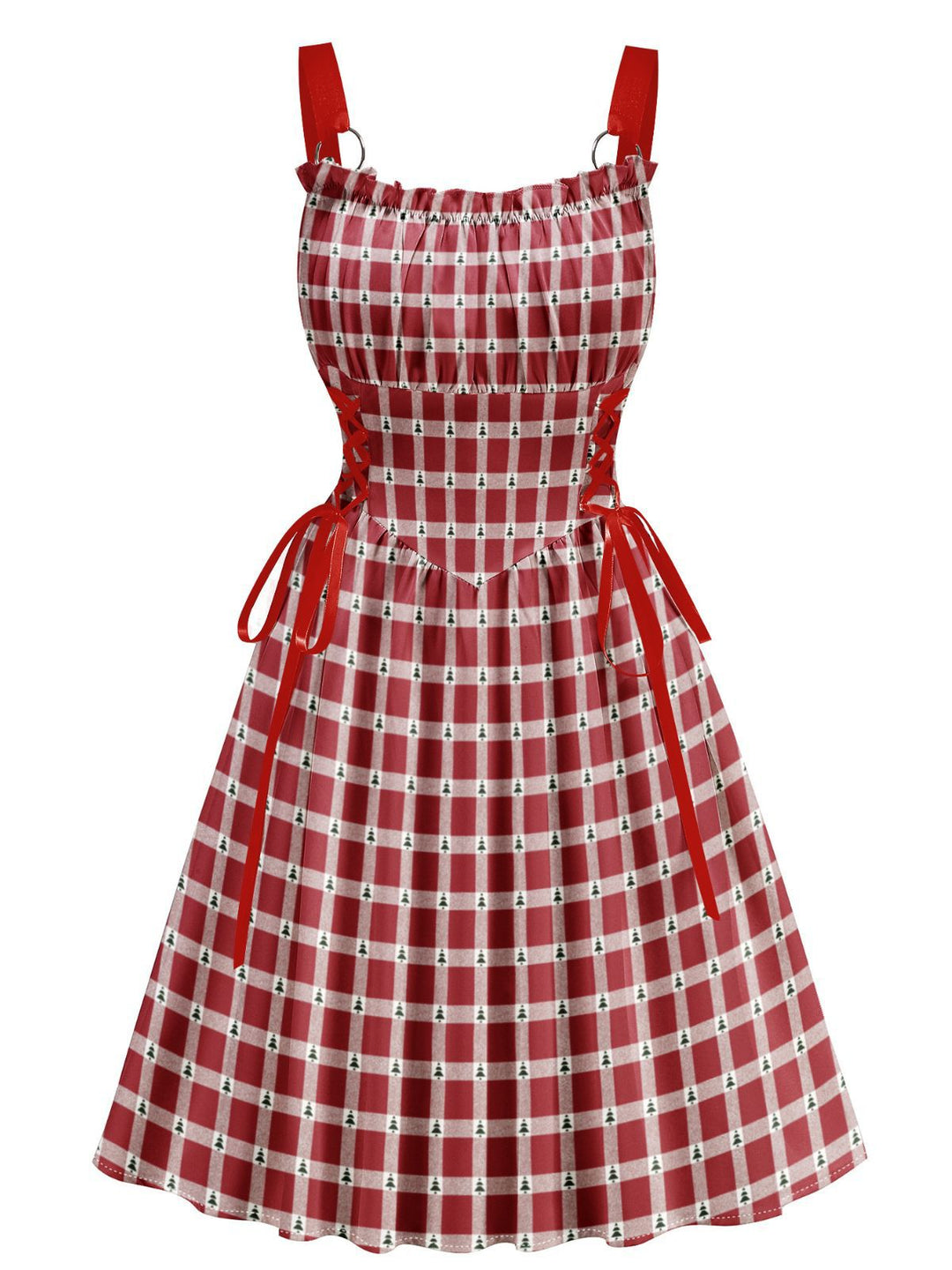 1950s Christmas Candy Cane Striped Lace-Up Holiday Dress - vintage dress, retro fashion, rockabilly