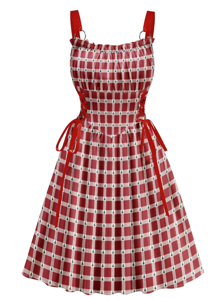 1950s Christmas Candy Cane Striped Lace-Up Holiday Dress - vintage dress, retro fashion, rockabilly