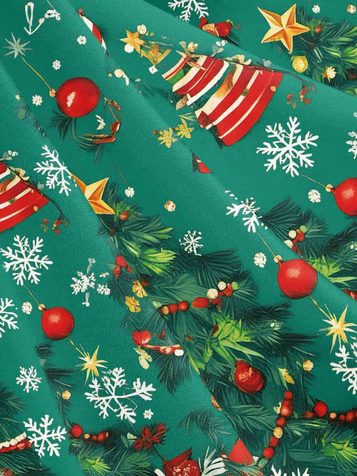 1950s Christmas Tree Patchwork Bow Belted Swing Dress - vintage dress, retro fashion, rockabilly