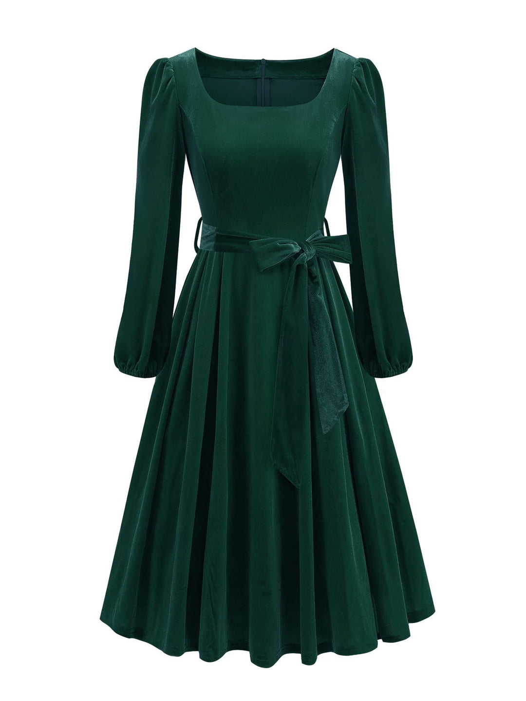 1950s Christmas Velvet Square Neck Long Sleeve Dress - vintage dress, retro fashion, rockabilly