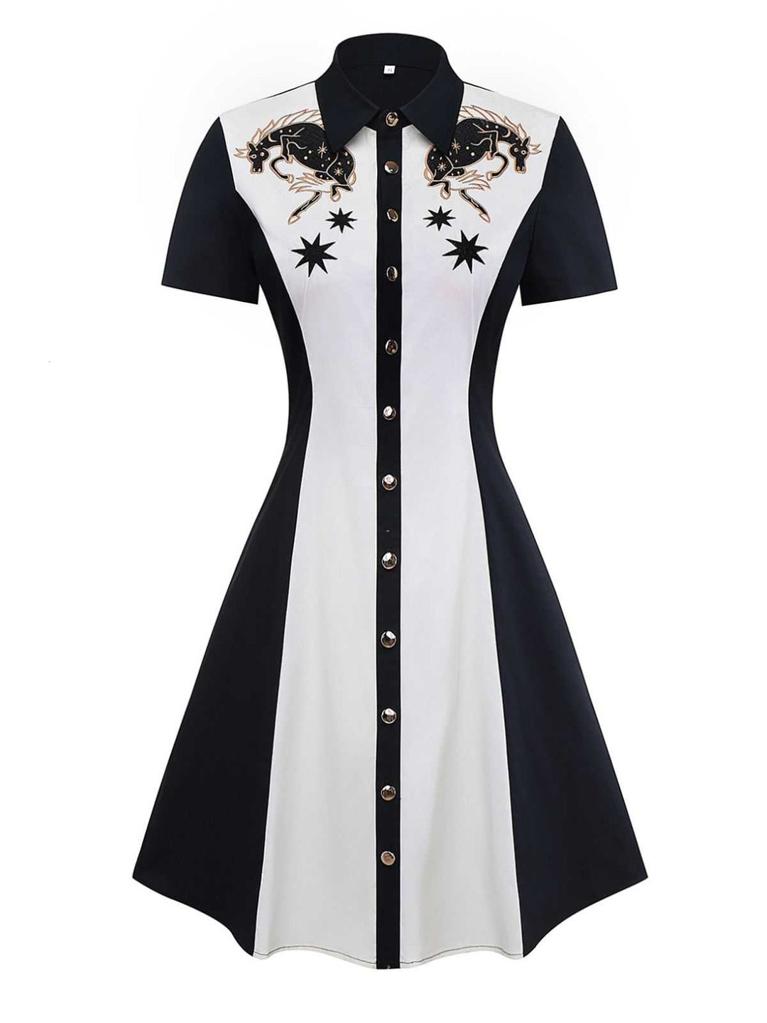 1950s Cotton Western-Inspired Embroidered Horse&amp;Star Dress - vintage dress, retro fashion, rockabilly