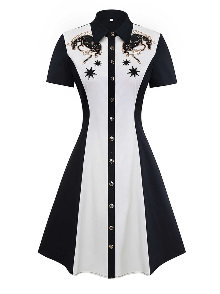 1950s Cotton Western-Inspired Embroidered Horse&amp;Star Dress - vintage dress, retro fashion, rockabilly