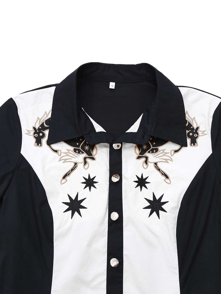 1950s Cotton Western-Inspired Embroidered Horse&amp;Star Dress - vintage dress, retro fashion, rockabilly