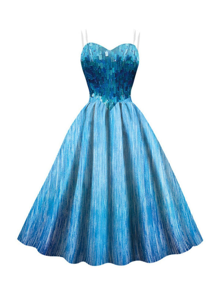 1950s Halloween Elsa Sequined Snowflake Spaghetti Strap Dress - vintage dress, retro fashion, rockabilly