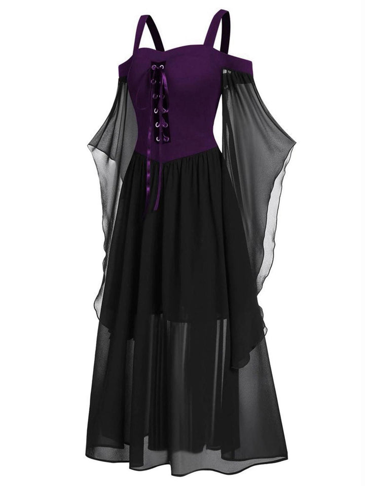 1950s Halloween Witch Transparent Sleeves Strap Dress - vintage dress, retro fashion, rockabilly