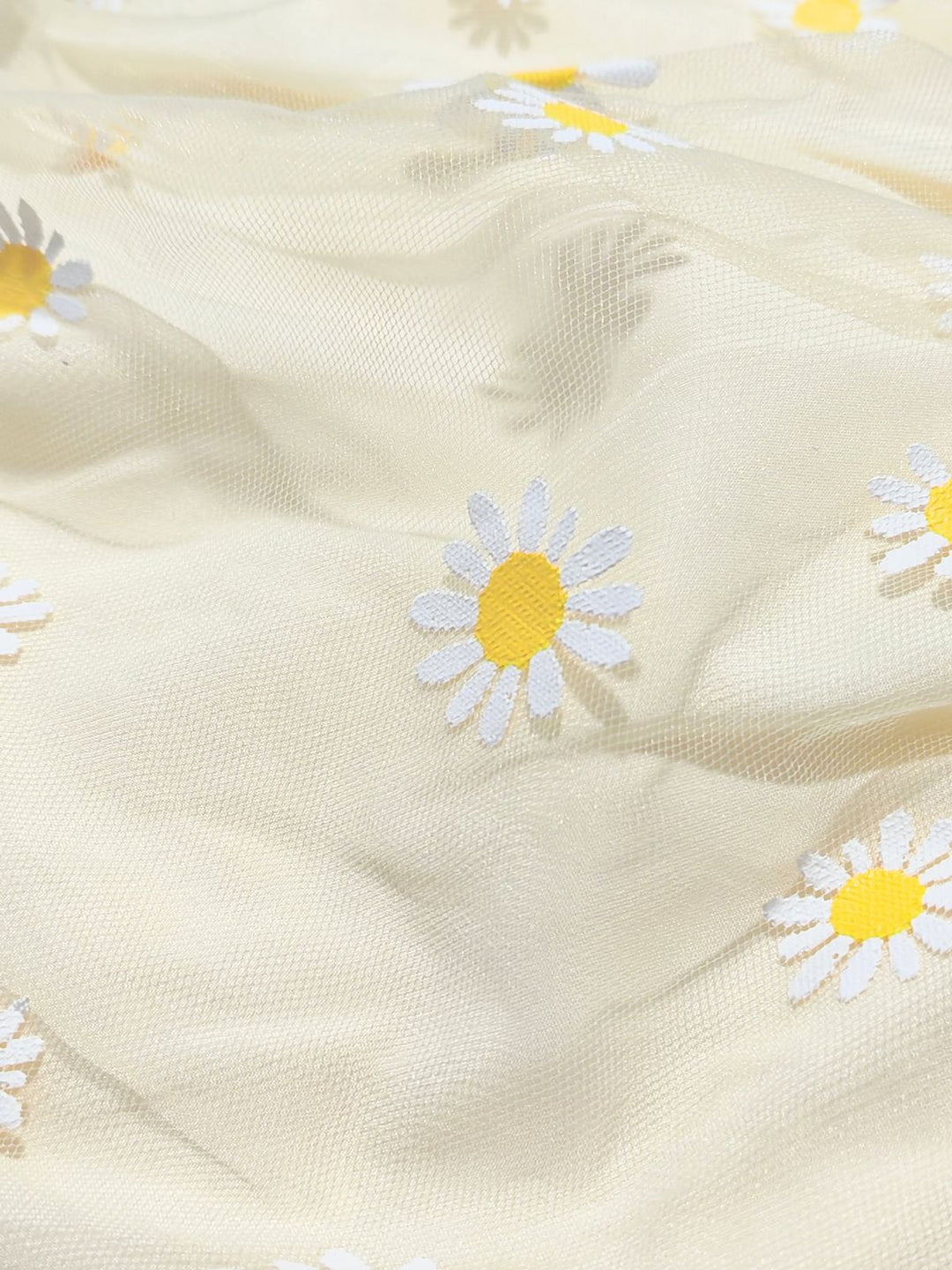 Light Yellow 1950s Daisy Embroidered Smocked Tulle Midi Dress - vintage dress, retro fashion, rockabilly