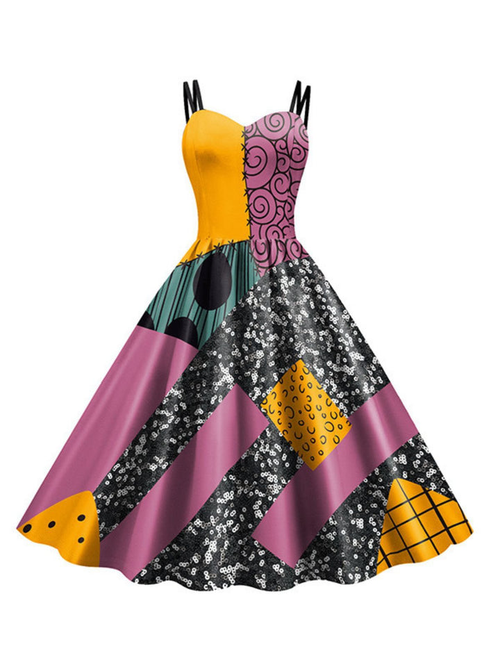 Multicolor 1950s Nightmare Before Christmas Sally Colorblock Dress - vintage dress, retro fashion, rockabilly