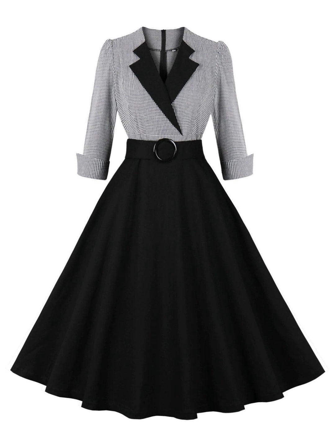 1950s Notched Collar Colorblock Gingham Plaid Dress - vintage dress, retro fashion, rockabilly