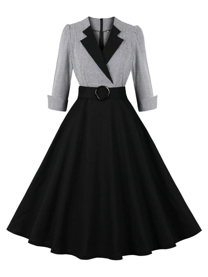 1950s Notched Collar Colorblock Gingham Plaid Dress - vintage dress, retro fashion, rockabilly