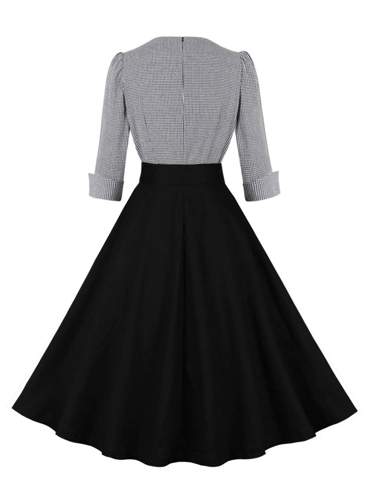 1950s Notched Collar Colorblock Gingham Plaid Dress - vintage dress, retro fashion, rockabilly
