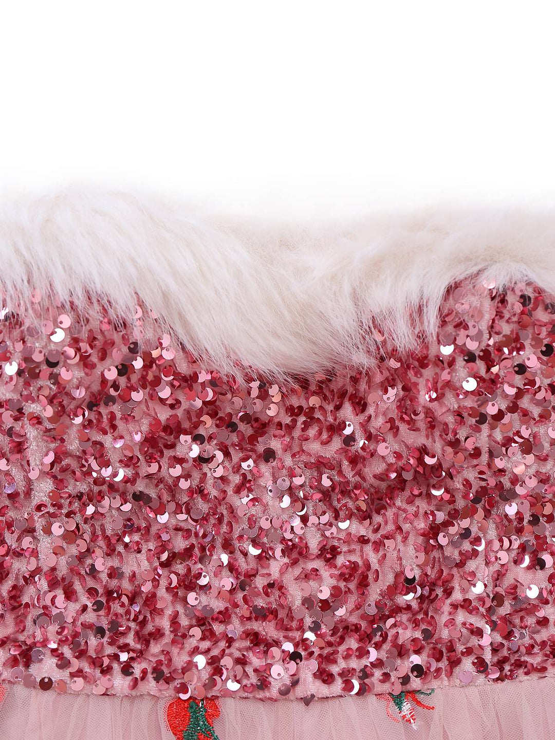 Pink 1950s Christmas Furry Strapless Sequined Mesh Dress - vintage dress, fashion, rockabilly