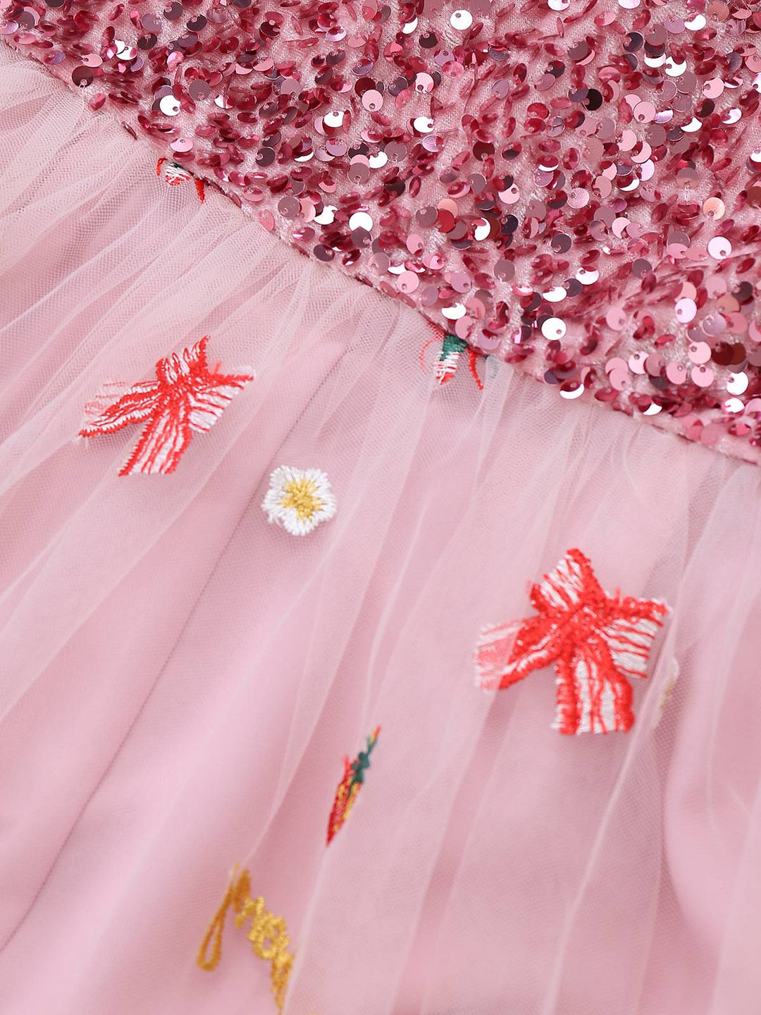 Pink 1950s Christmas Furry Strapless Sequined Mesh Dress - vintage dress, fashion, rockabilly