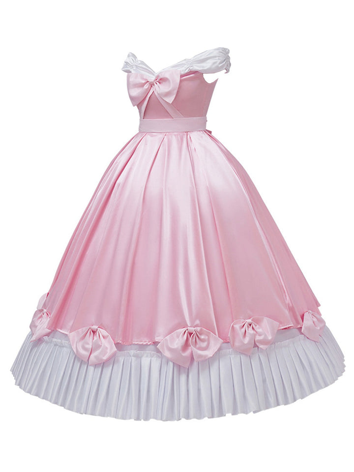 Pink 1950s Off-Shoulder Pleated Satin Bow Princess Dress - vintage dress, retro fashion, rockabilly