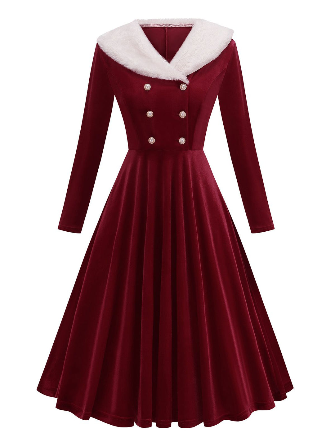 Red 1950s Christmas Velvet Santa Fur Collar Pearl Dress - vintage dress, fashion, rockabilly