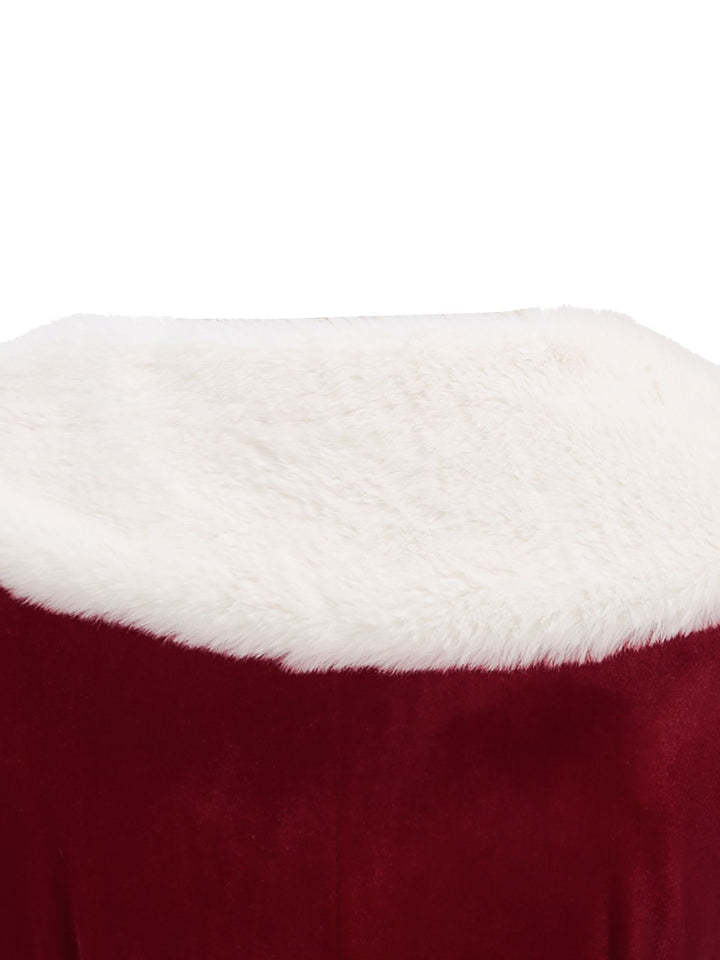 Red 1950s Christmas Velvet Santa Fur Collar Pearl Dress - vintage dress, fashion, rockabilly