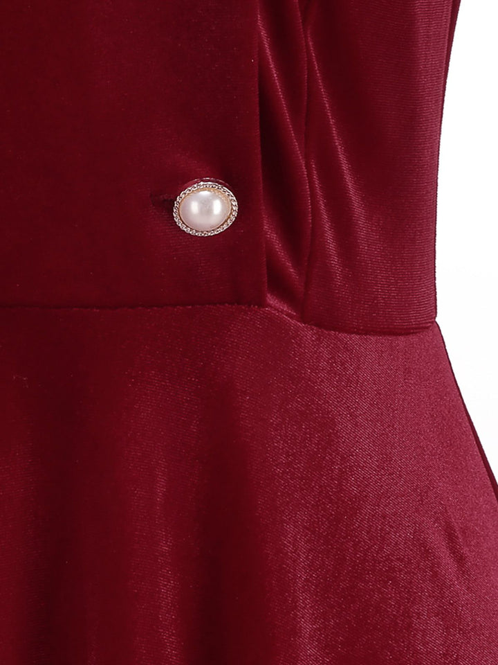 Red 1950s Christmas Velvet Santa Fur Collar Pearl Dress - vintage dress, fashion, rockabilly