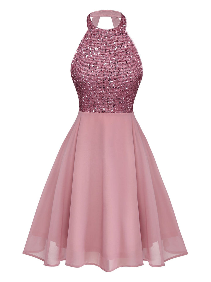1950s Solid Beaded Sequined Sleeveless Patchwork Dress - vintage dress, retro fashion, rockabilly