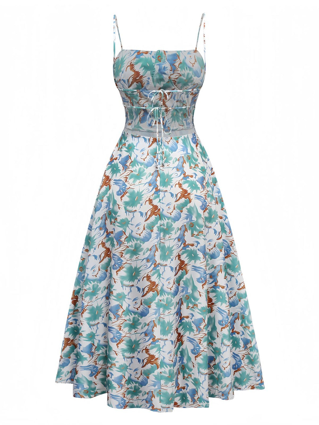 1950s Spaghetti Strap Floral Backless Side Slit Dress - vintage dress, retro fashion, rockabilly