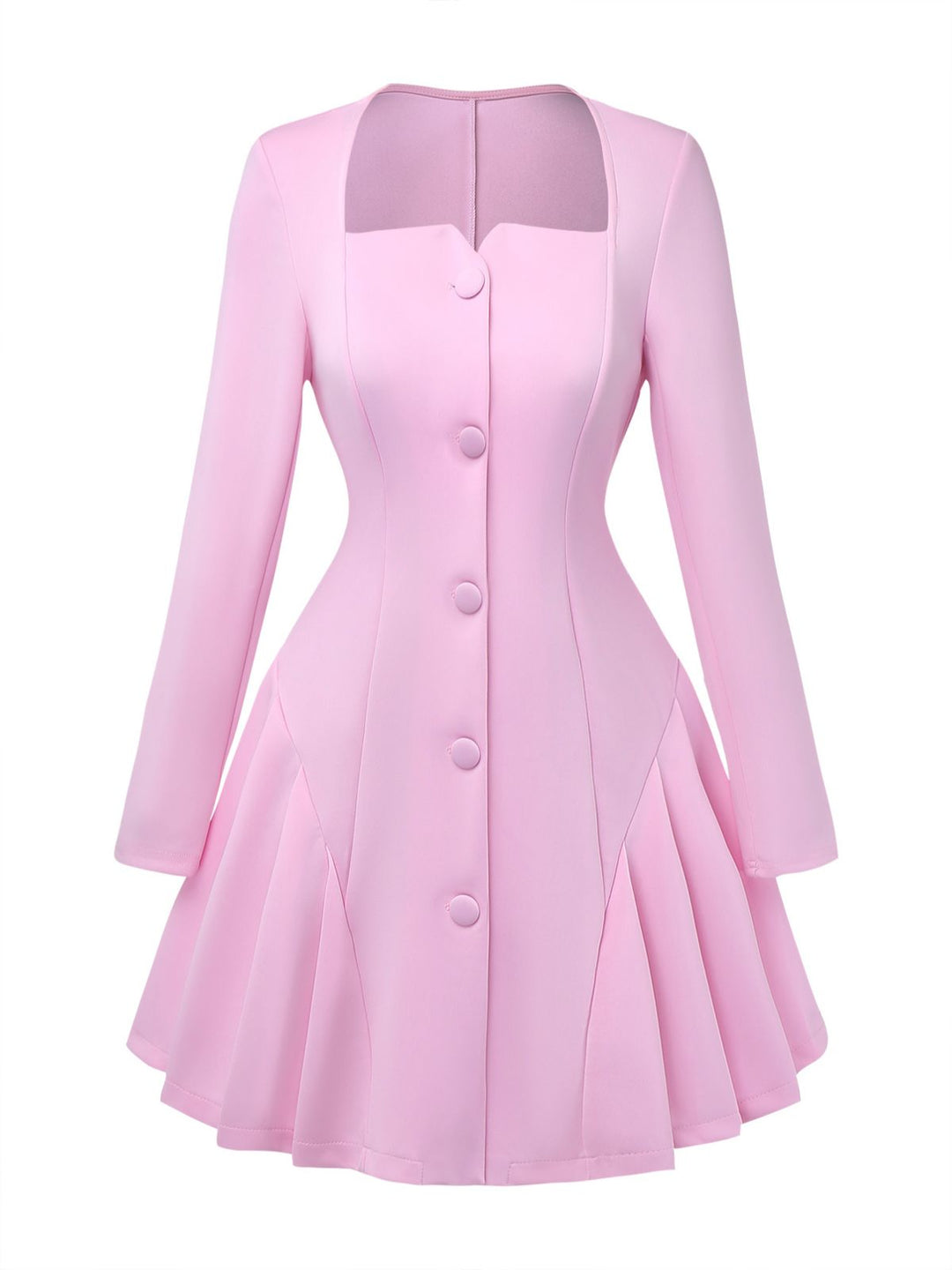 1950s Sweetheart Neck Long Sleeve Solid Pleated Dress - vintage dress, retro fashion, rockabilly