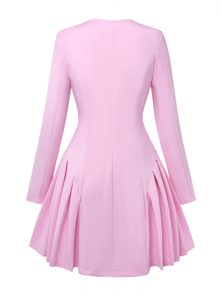 1950s Sweetheart Neck Long Sleeve Solid Pleated Dress - vintage dress, retro fashion, rockabilly
