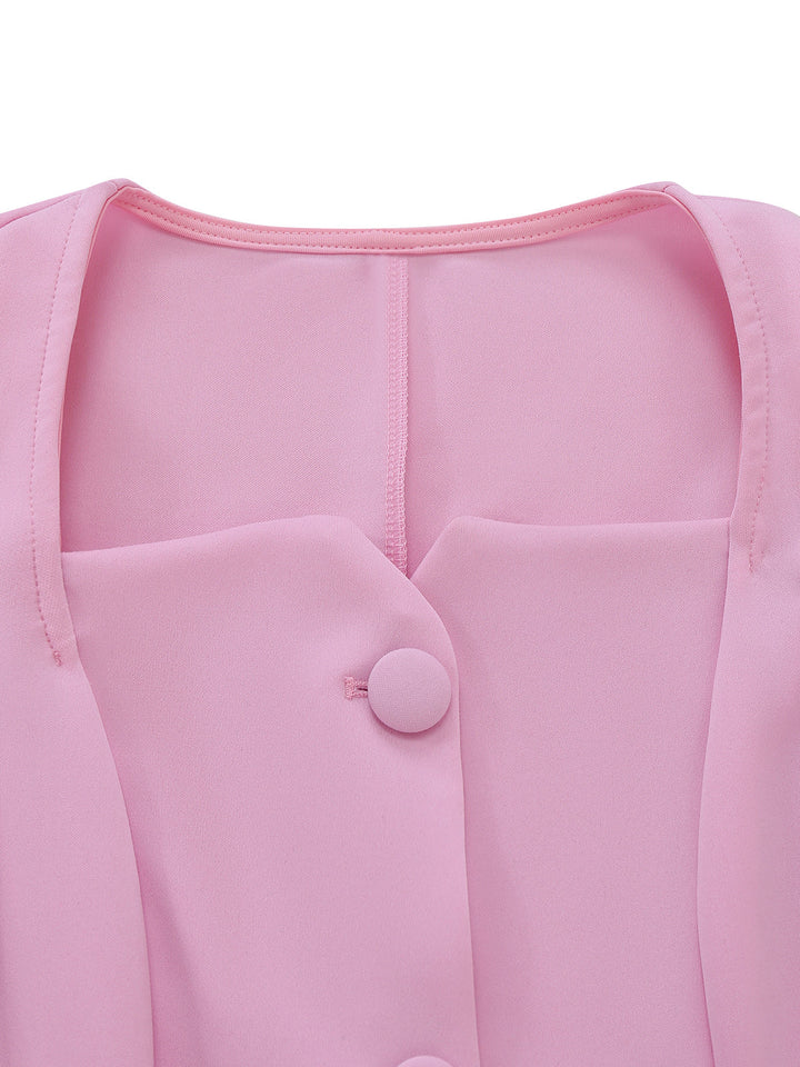 1950s Sweetheart Neck Long Sleeve Solid Pleated Dress - vintage dress, retro fashion, rockabilly