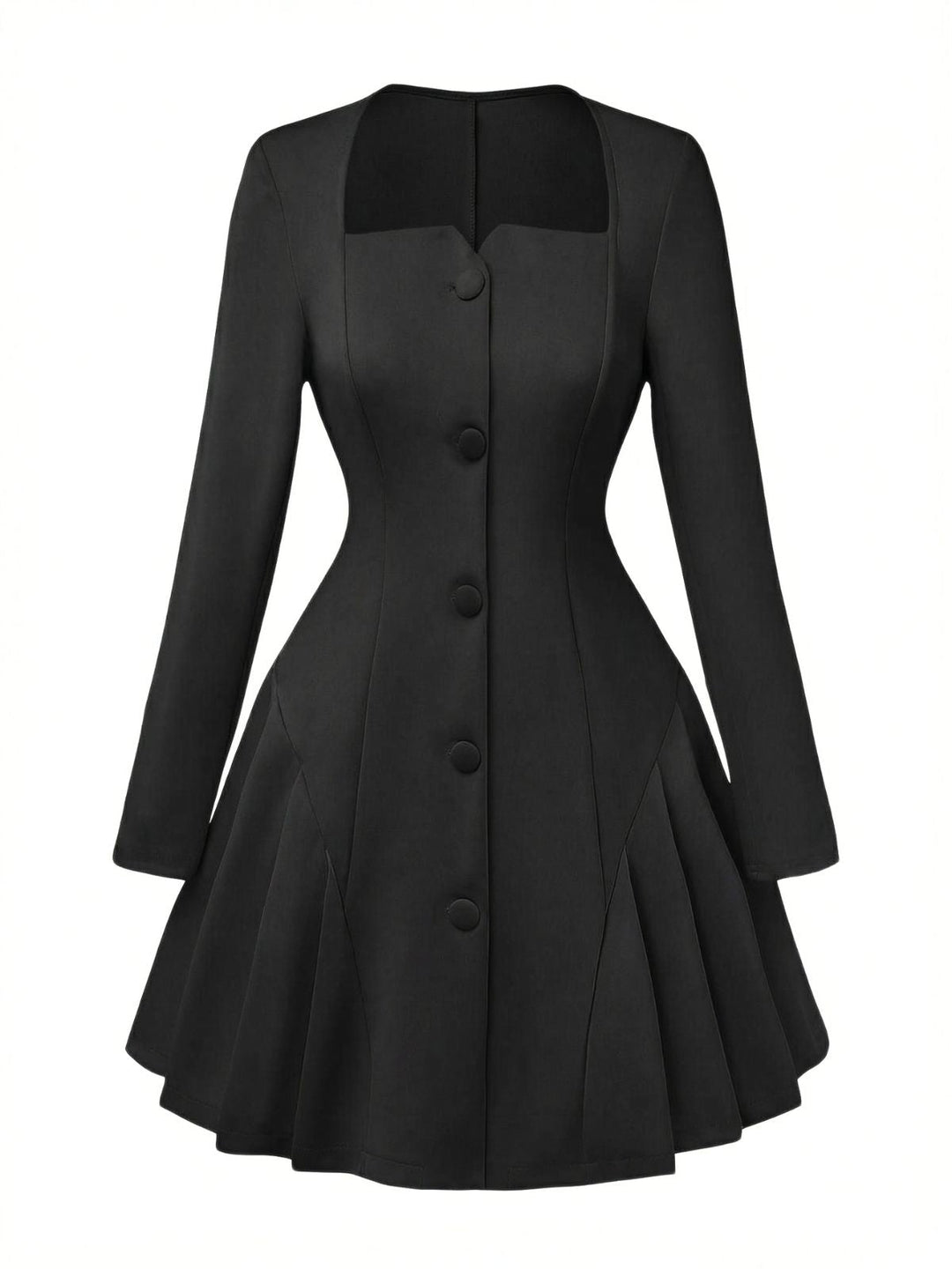 1950s Sweetheart Neck Long Sleeve Solid Pleated Dress - vintage dress, retro fashion, rockabilly