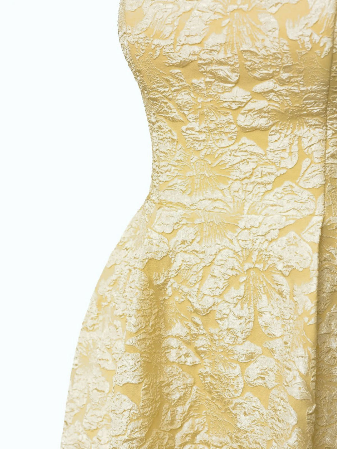Yellow 1950s Floral Jacquard Textured Spaghetti Strap Midi Dress - vintage dress, retro fashion, rockabilly