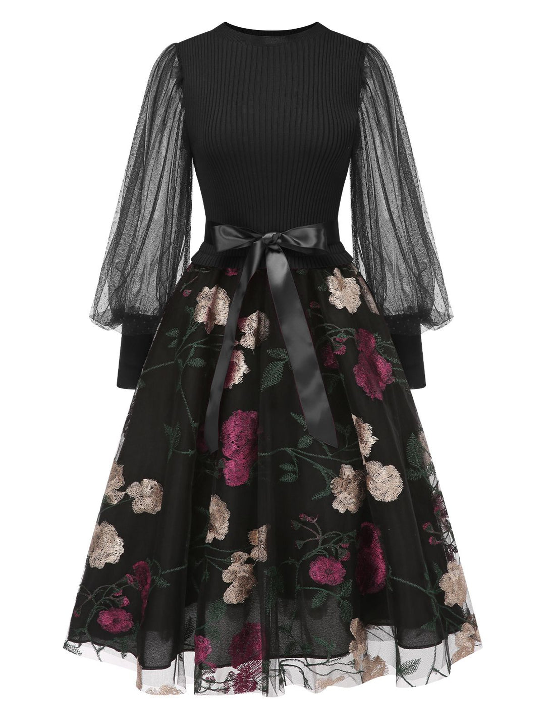 1950s Embroide Floral Mesh Patchwork | 1950s | vintage dress, retro fashion