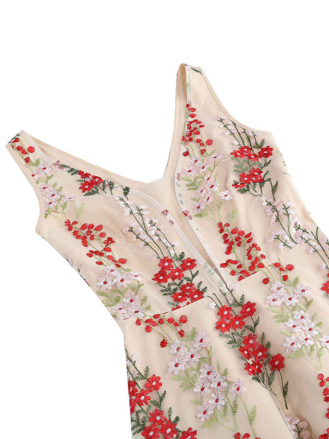 1950s Embroidered Floral V-Neck Swing Dress — vintage elegance for the modern woman